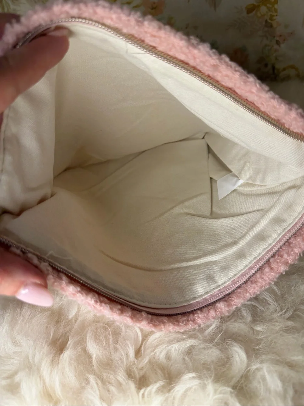 Cozy Pink Sherpa Large Zipper Bag